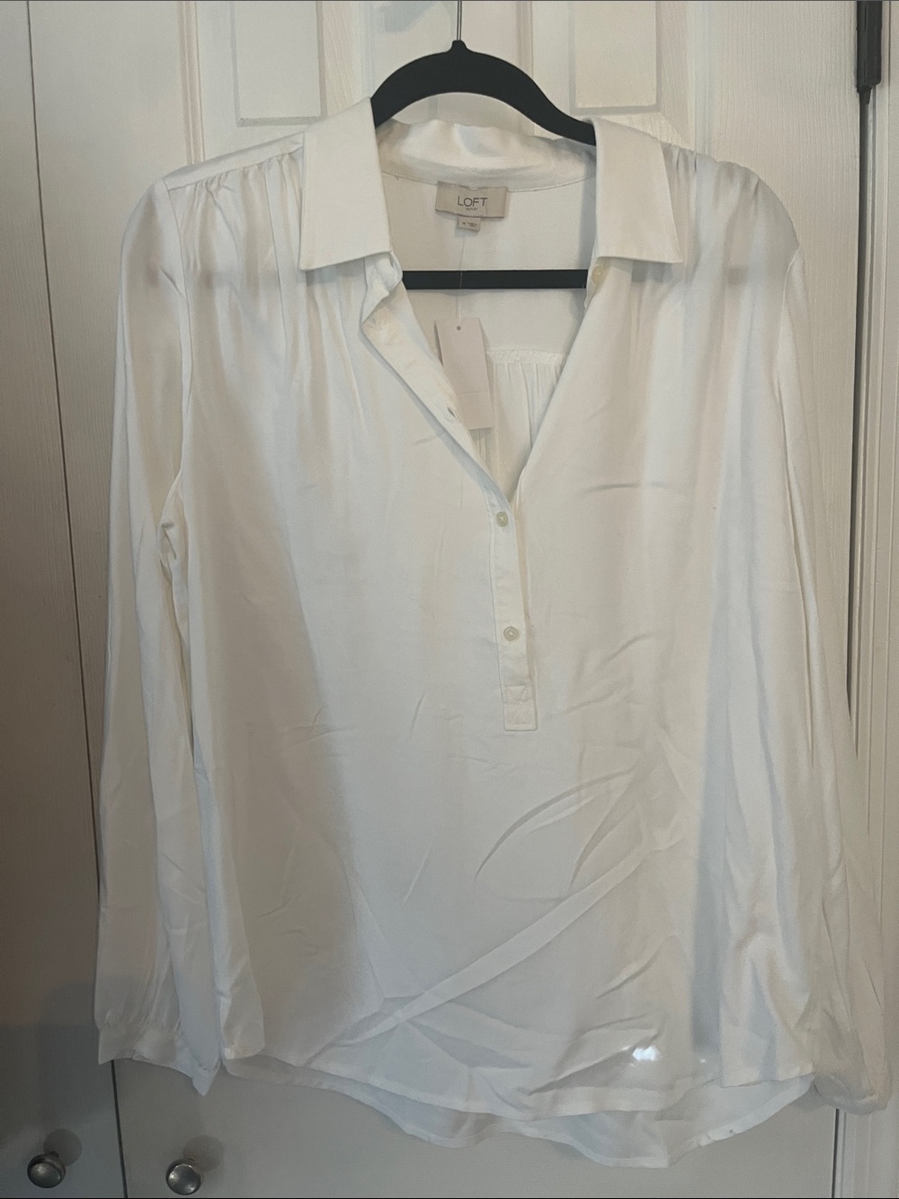 LOFT White Long-Sleeve Button-Front Blouse